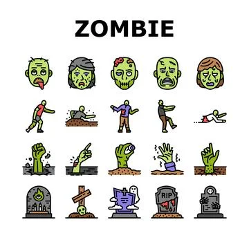 Zombie horror scary dead evil icons set vector Stock Illustration