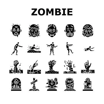 Zombie horror scary dead evil icons set vector 스톡 일러스트