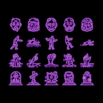 Zombie horror scary dead evil neon glow icon illustration Illustrazione stock
