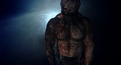 Zombie Hunter - a bloody machete against the backdrop of the ruined city Stock Footage 76991853