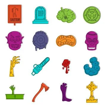 Zombie icons doodle set Stock-Illustration