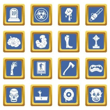 Zombie icons set blue Stock-Illustration