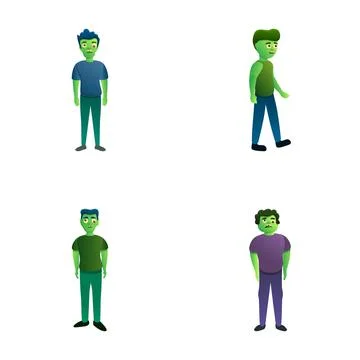 Zombie icons set cartoon vector. Funny zombie character Stock Illustration