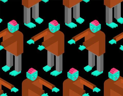 Zombie isometric pattern seamless. Dead man monster texture. zombi background 库存插图