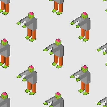 Zombie isometric pattern seamless. Dead man monster texture. zombi background Illustrazione stock