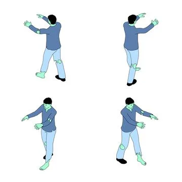 Zombie in isometric view with an outline. Stock Illustration