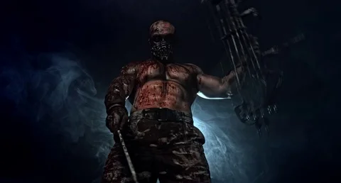 Zombie killer with a crossbow.  Apocalypse. 스톡 동영상 70931979