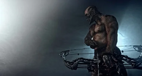 Zombie killer with a crossbow.  Apocalypse. Stock Footage 70932461