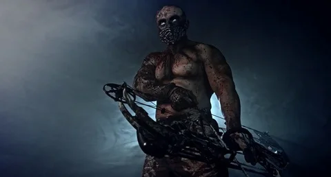 Zombie killer with a crossbow.  Apocalypse. Stock Footage 70962261