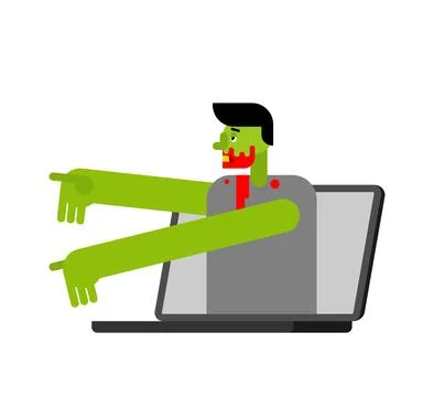 Zombie in Laptop. Zombi in PC. Vector illustration Ilustración de archivo