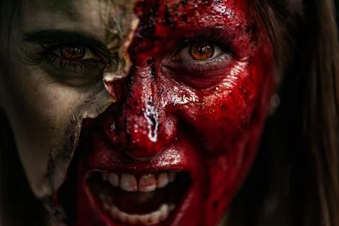 Zombie makeup on Halloween 2020. Creative art make-up for eve of All Saints Day Stock Photos