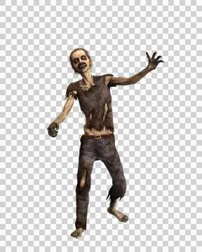 Zombie man staggering forwards to attack. 3d illustration isolated on transpa Stock Illustration