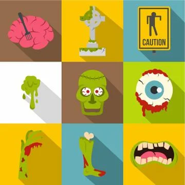 Zombie night icon set, flat style Stock-Illustration