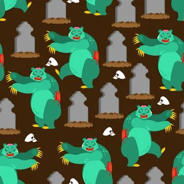 Zombie panda pattern seamless. Zombi chinese bear background. Beast revived d 스톡 일러스트