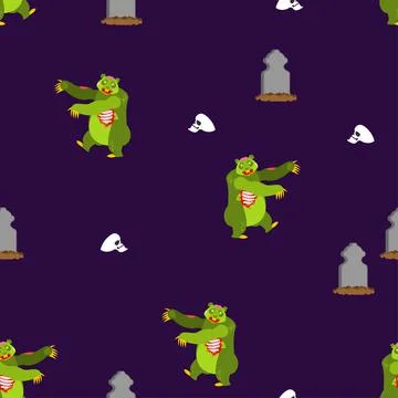 Zombie panda pattern seamless. Zombi chinese bear background. Beast revived d Illustration