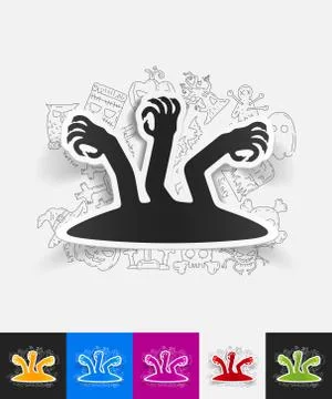 Zombie paper sticker with hand drawn elements Stock Illustration