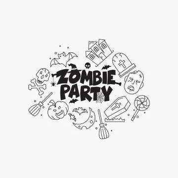 Zombie Party typography design vector Stock Illustration