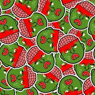 Zombie pattern seamless. Zombi head and brains background Stock Illustration