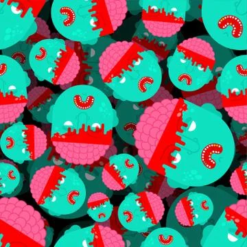 Zombie pattern seamless. Zombi head and brains background Illustration