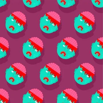 Zombie pattern seamless. Zombi head and brains background Illustration
