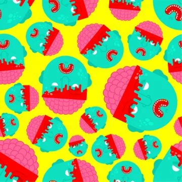 Zombie pattern seamless. Zombi head and brains background Illustrazione stock