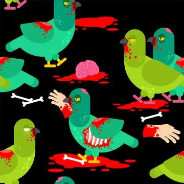 Zombie pigeon pattern seamless. Dove revived dead monster background Stock Illustration