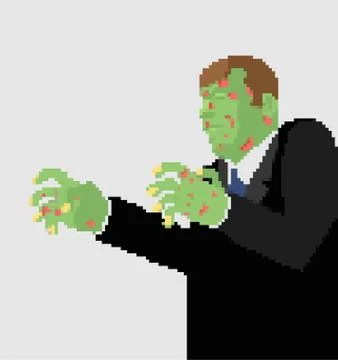 Zombie pixel art. 8 bit Green dead man vector illustration Stock Illustration