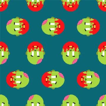 Zombie pixel art pattern seamless. zombies head and brain background Illustrazione stock