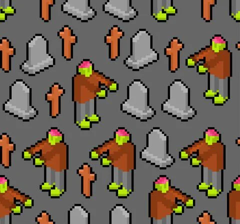 Zombie pixel art pattern seamless. 8 bit Dead man in Cemetery. monster backgr Illustrazione stock