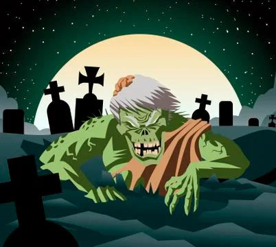 Zombie raising from graveyard Stock Illustration