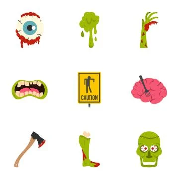 Zombie rip icon set, flat style Stock-Illustration