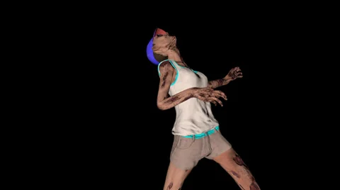 Zombie Running To Death At Camera - Animated 3D Model With Alpha Stock Footage 38106594
