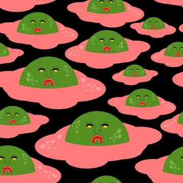 Zombie scrambled eggs pattern seamless. Green monster scrambled omelette back Stock Illustration