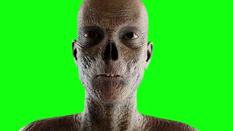 Zombie screaming. Close up. Realistic face 4K animation. Green screen footage. Video stock 72176073