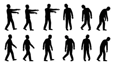 Zombie silhouette collection featuring walking and wandering undead figures.. Stock-Illustration