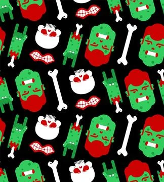Zombie skull and hand pattern seamless. living dead monster background. hallo Illustration