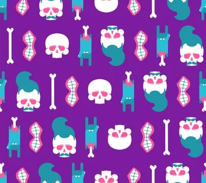 Zombie skull and hand pattern seamless. living dead monster background. hallo Illustration