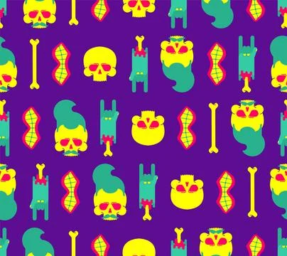 Zombie skull and hand pattern seamless. living dead monster background. hallo Illustration