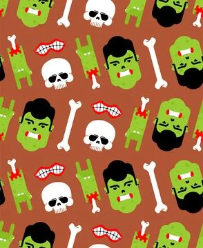 Zombie skull and hand pattern seamless. living dead monster background. hallo Stock Illustration