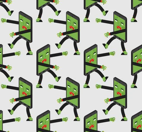 Zombie smartphone pattern seamless. Monster phone background. Gadget Green wa Illustrazione stock