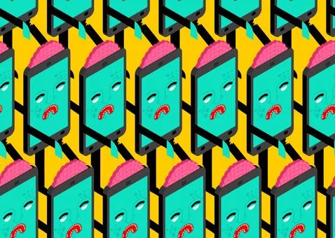 Zombie smartphone pattern seamless. Monster phone background. Gadget Green wa Illustrazione stock