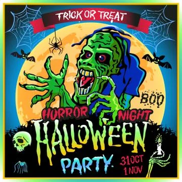 Zombie sneaks up on the background of a full moon, illustration on the them.. Stock Illustration