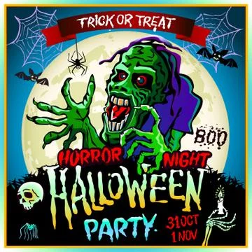 Zombie sneaks up on the background of a full moon, illustration on the them.. Stock Illustration