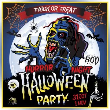 Zombie sneaks up on the background of a full moon, illustration on the them.. Stock Illustration