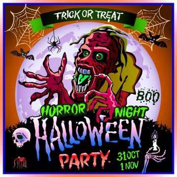 Zombie sneaks up on the background of a full moon, illustration on the them.. Stock Illustration