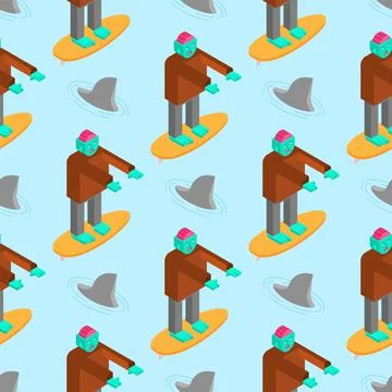 Zombie surfer pattern seamless. Dead man and surfboard background. monster an Stock Illustration