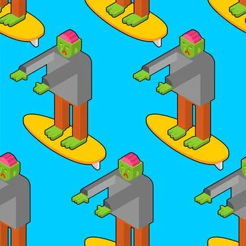 Zombie surfer pattern seamless. Dead man and surfboard background. monster an Stock Illustration