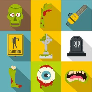 Zombie teritory icon set, flat style Stock-Illustration