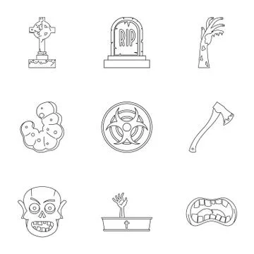 Zombie teritory icon set, outline style Stock-Illustration