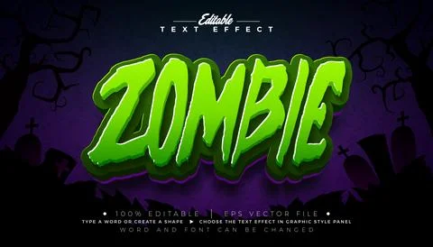 Zombie Text Effect Illustration Editable Graphic Style with Scary Green Typog Stock Illustration